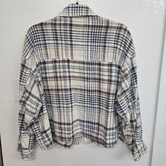 ZARA Plaid Flannel Overshirt Jacket Sz M Cotton Blend Soft Neutral Earth Tones - Picture 3 of 9
